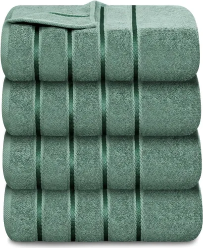 Miniatura 14 de Juego de 4 toallas de mano de lujo para baño, 100% algodón hilado en anillo de 600 GSM, suaves y absorbentes, rayas de viscosa, 16 x 28 pulgadas