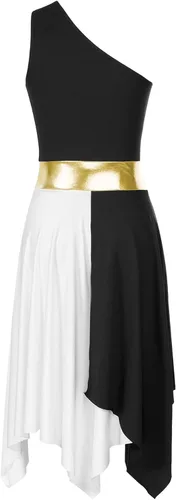 Miniatura 104 de easyforever Vestido de baile sin mangas con bloques de color para mujer, alabanza litúrgica, ropa de baile lírico, vestido de bata de adoración