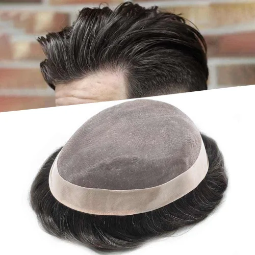 Miniatura 69 de Toupee para hombres sistemas de reemplazo de piezas de cabello humano real, duradero, fino, mono para hombre, tupé, sistema de cabello para hombre