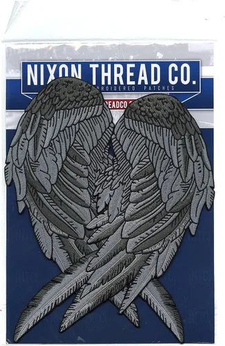 Miniatura 6 de Nixon Thread Co. (12.0 in), diseño de alas de ángel bordado para planchar Juego de 2 piezas – por Nixon Thread Co. (12 pulgadas) (negro/gris)
