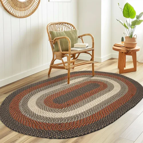 Miniatura 13 de Super Area Rugs - Alfombra trenzada rústica en tonos taupe y gris oscuro, ovalada para puerta/entrada principal, alfombra tejida para exteriores, 2