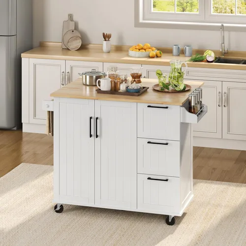 Miniatura 12 de Yaheetech Carrito de isla de cocina con hoja caída, barra de desayuno de cocina con 5 ruedas universales con gabinete de almacenamiento, parte Negro