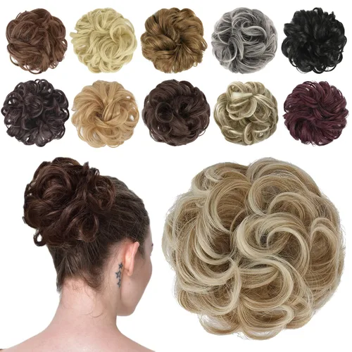 Miniatura 43 de FESHFEN Pieza de Cabello de Moño Desordenado - Extensiones Elásticas Onduladas Rizadas de Moño Scrunchies Sintético Chignon Postizos para Mujeres