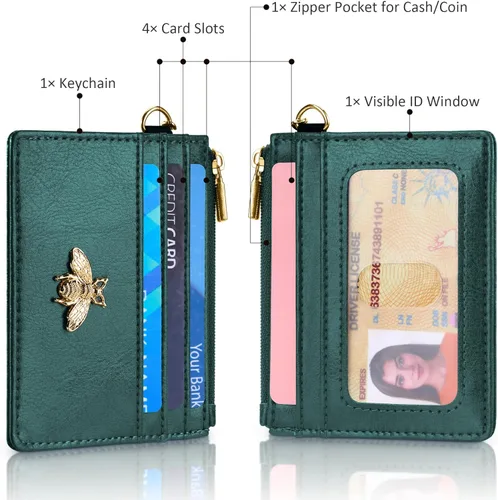 Miniatura 103 de SEAVILIA Tarjetero llavero cartera para mujer con ventana de identificación RFID monedero regalo abeja delgada minimalista pequeña cartera