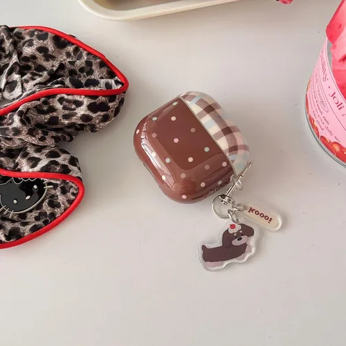 Miniatura 7 de Funda colorida de lunares marrón para Airpods Pro 2 Gen con cerradura, estética retro a cuadros, linda funda protectora kawaii de moda para niñas