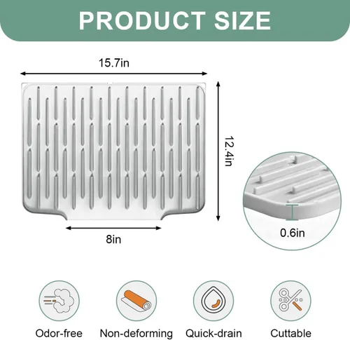 Miniatura 2 de Alfombrilla de secado de platos de silicona para encimera de cocina con bandeja de recolección de agua Almohadilla antideslizante (beige)