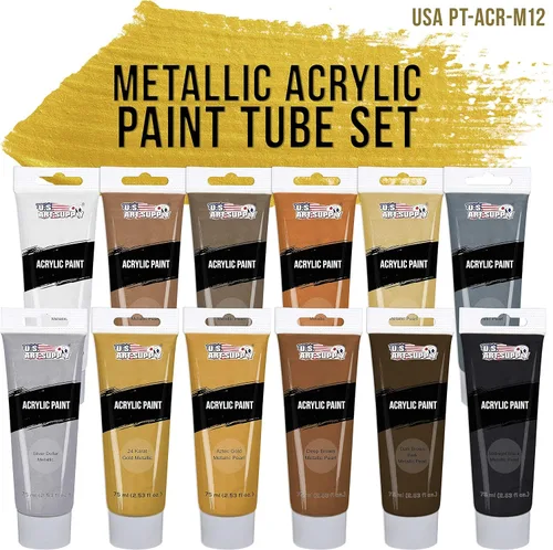 Miniatura 2 de U.S. Art Supply Juego de pintura acrílica metálica profesional, 12 colores metálicos ricos, tubos de 2.4 onzas líquidas, pintura artesanal