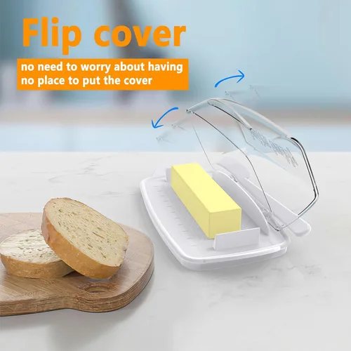 Miniatura 4 de Plato de Mantequilla con Tapa y Cuchillo, Platos de Mantequilla Grandes de Plástico con Tapa de Bisagra Transparente y Fácil de Voltear, Fondo
