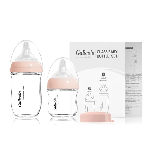 Miniatura 8 de Gulicola Juego de 4 Biberones de Vidrio Natural para Bebé, Biberones de Lactancia Materna para Recién Nacido Niño con Pezones de Flujo Lento, 0