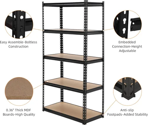 Miniatura 4 de GarveeHome Estantes de almacenamiento de garaje, estantes utilitarios de 5 niveles, estantes de almacenamiento ajustables, estantes industriales