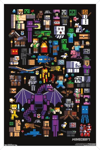 Miniatura 8 de Trends International Minecraft - Póster de pared de Mobbery, 14.725 x 22.375 pulgadas, versión con marco de madera tipo granero