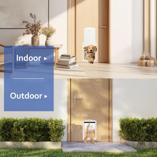 Miniatura 4 de Puertas para perros Classicmacher con marco blanco para perros medianos, puerta de mascotas de plástico resistente con panel de cerradura deslizante