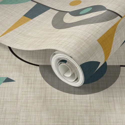 Miniatura 2 de Muestras de papel tapiz para despegar y pegar, diseño de pájaros de mediados de siglo, círculos abstractos modernos de los años 50, papel tapiz