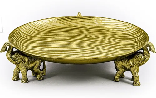 Miniatura 2 de Bandeja decorativa redonda con soportes de elefante, oro antiguo - Bandeja para mesa de café, decoración del hogar, centro de mesa, fuente
