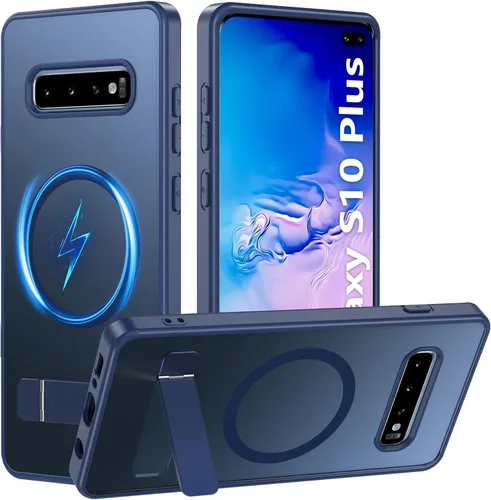 Miniatura 13 de BESINPO Funda magnética para Samsung Galaxy S10 Plus, [con patada invisible incorporada][grado militar a prueba de golpes] Funda delgada translúcida