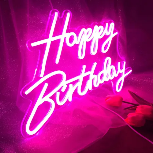 Miniatura 3 de Letrero de neón de feliz cumpleaños, reutilizable, luz LED de neón rosa, decoración de fiesta de cumpleaños, funciona con USB, decorativo para telón