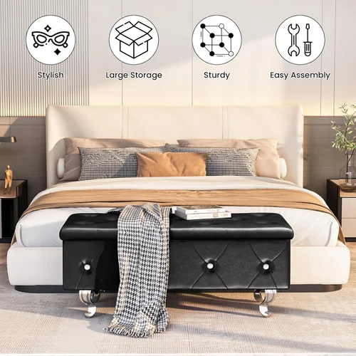 Miniatura 7 de DKLGG Banco otomano de almacenamiento para dormitorio, banco de entrada tapizado con patas y bisagra de seguridad, banco de almacenamiento pequeño