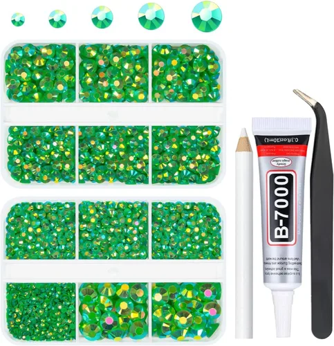 Miniatura 27 de qiipii Diamantes de imitación de resina AB verde aguamarina con pegamento B7000 para manualidades deslumbrantes de 2mm-6mm piedras gelatinosas