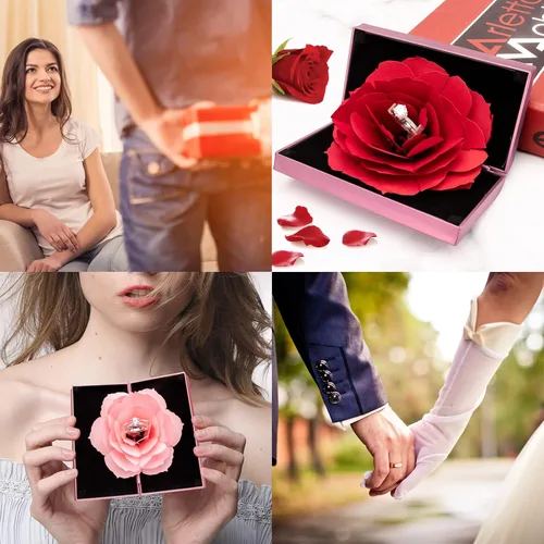 Miniatura 7 de Caja de anillos de compromiso, caja de anillos de rosa, soporte de almacenamiento de joyas sorpresa para mujer como propuesta de compromiso, anillo