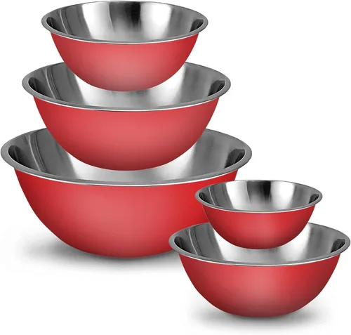 WHYSKO Meal Prep - Juego de tazones para mezclar de acero inoxidable, organizadores para el hogar, el refrigerador y la cocina, ecológicos, Rojo