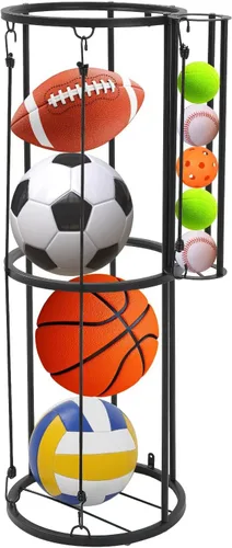 Estante de almacenamiento para pelotas de garaje, soporte de pared para pelotas pequeñas, soporte vertical para baloncesto, fútbol, voleibol,