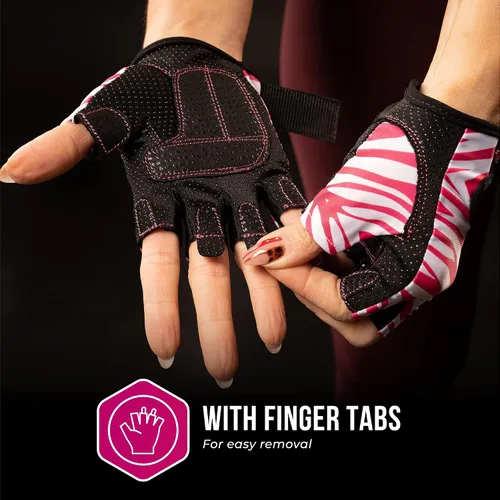 Miniatura 7 de Contraband Pink Label 5277 Design Series - Guantes de levantamiento y remo con estampado de cebra (par) – Ligero vegano medio acolchado