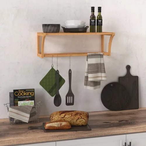 Miniatura 6 de ClosetMaid Estante de pared de bambú con toallero, estantes de almacenamiento de montaje en pared, estante organizador, acabado natural