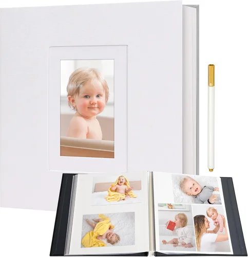 Vienrose Álbum de fotos autoadhesivo para fotos de 2x3, 4x6, 5x7, 8x10, álbum de recortes DIY de 40 páginas en blanco con cubierta de lino, libro de