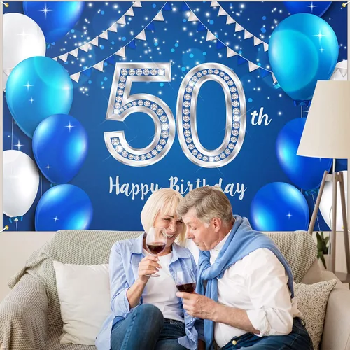 Miniatura 6 de HAMIGAR Fondo de pancarta de feliz cumpleaños 50 de 6 x 4 pies, decoraciones de cumpleaños de 50 años, suministros de fiesta para mujeres y hombres
