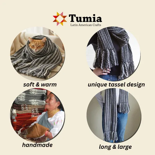 Miniatura 11 de Tumia LAC - Bufanda de lujo extra larga gruesa a rayas - Hecho a mano y muy cálido - Unisex