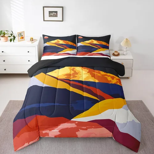 Miniatura 9 de Erosebridal Juego de edredón moderno de mediados de siglo con estampado de luna individual, juego de ropa de cama minimalista de montaña, juego