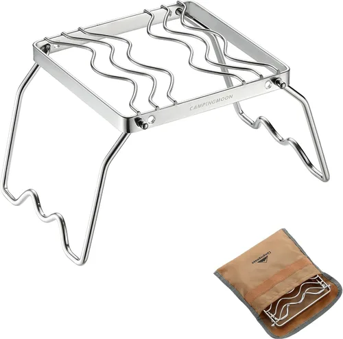 Miniatura 11 de Campingmoon - Parrilla plegable portátil para fogata sobre fuego, estufas divididas de acero inoxidable 304 (alambre de rejilla (MS-1011))