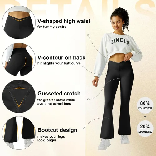 Miniatura 5 de FireSwan Pantalones de yoga acampanados para mujer, cintura en V, leggings acampanados, cintura alta, corte de bota, pantalones de entrenamiento