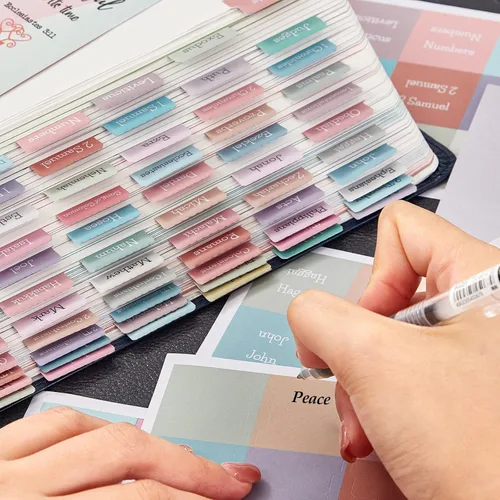 Miniatura 8 de Pestañas de la Biblia en colores pastel crema, pestañas laminadas de la Biblia para mujeres y niñas, 90 pestañas de la Biblia del Antiguo y Nuevo
