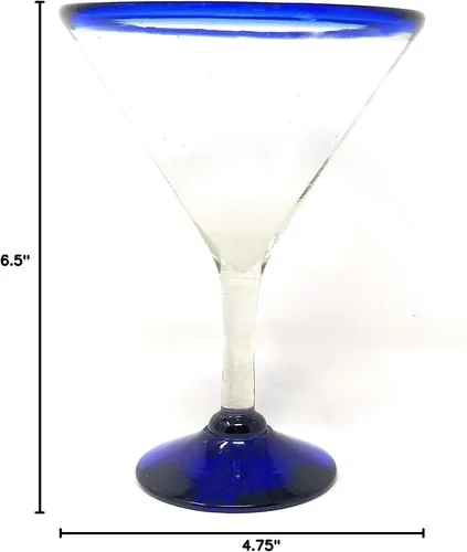 Miniatura 7 de Juego de 4 vasos de Margarita modernos soplados a mano con borde azul (12 onzas)