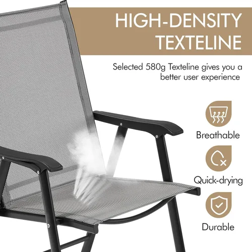 Miniatura 7 de Yaheetech Juego de 2 sillas de comedor para patio con reposabrazos, sillas plegables para exteriores con marco de metal y respaldo para césped, Gris