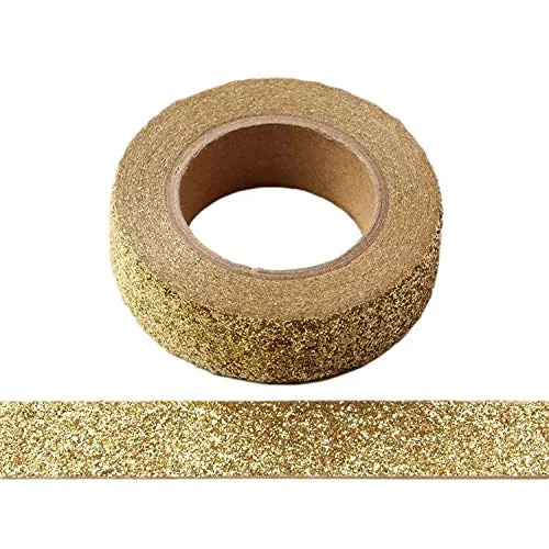 Syntego 2 rollos de cinta Washi con purpurina decorativa para manualidades, autoadhesiva, 0.591 in x 16.4 ft (dorado)