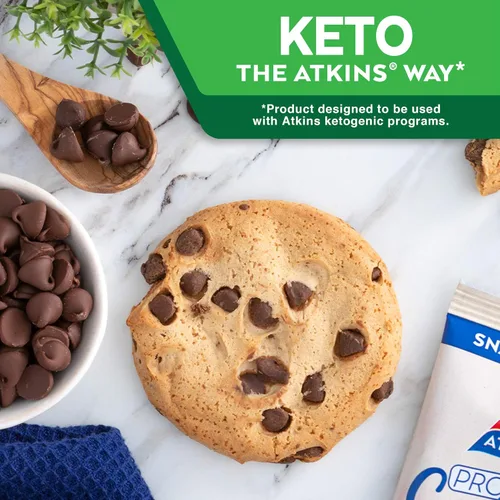 Miniatura 7 de Atkins Galleta de proteína con chispas de chocolate, postre proteico, rico en fibra, 0.11 onzas de carbohidratos netos, 0.04 oz de azúcar, apto