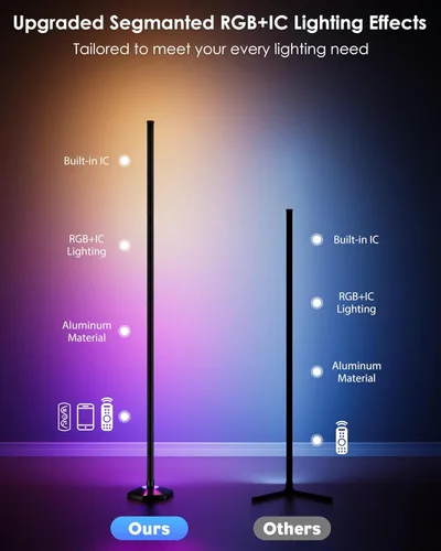 Miniatura 4 de Lámpara de pie de esquina, luz RGB de 65 pulgadas que cambia de color con control remoto, lámpara de esquina LED regulable con sincronización