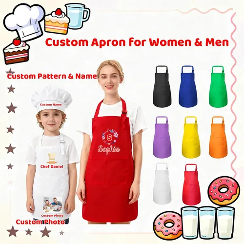 Miniatura 2 de Delantal personalizado para niños, mujeres y hombres con foto de texto, delantal personalizado para mujeres, delantales de chef para hombres
