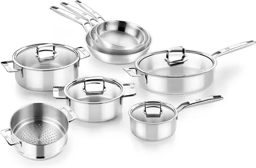 Miniatura 14 de BRA COOKWARE Signature - Juego de utensilios de cocina de acero inoxidable de 10 piezas Juego de ollas y sartenes profesionales Juego de cocina