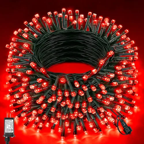 Miniatura 34 de 120 luces LED de Navidad de 40 pies para exteriores, guirnalda de luces de Navidad naranja impermeable, 8 modos de luces conectables para árbol
