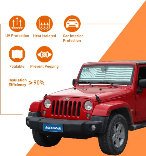 Miniatura 7 de Savadicar Parasol para parabrisas con bandera de Estados Unidos para Jeep Wrangler TJ JK JKU 1997-2018, protector térmico, estructura laminada