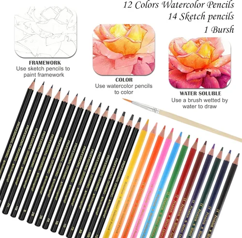 Miniatura 3 de Heshengping, Juego de lápices de dibujo, bolígrafo de dibujo, kit de bocetos de carbón, lápices de acuarela de carbón de grafito, lápices