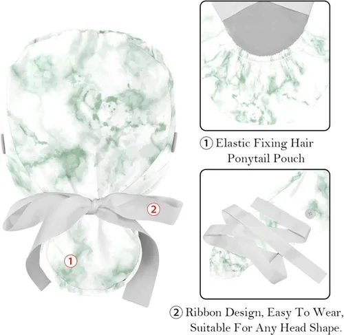Miniatura 4 de Paquete de 2 gorras de trabajo con botones, banda para el sudor, gorras quirúrgicas ajustables para mujeres y hombres, teñido anudado