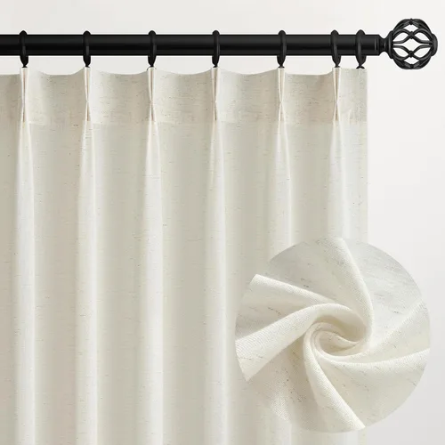 Miniatura 30 de Topfinel 2 paneles de cortinas plisadas de lino beige y blanco de 63 pulgadas de largo, para dormitorio y sala de estar, cortinas semitransparentes