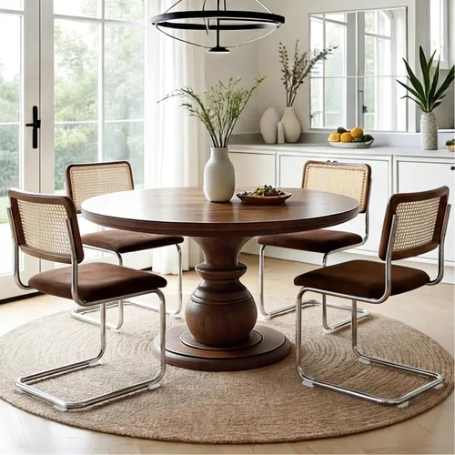 Miniatura 30 de Zesthouse Juego de 4 sillas de comedor de ratán natural, sillas de comedor modernas de mediados de siglo con respaldo de madera maciza y base