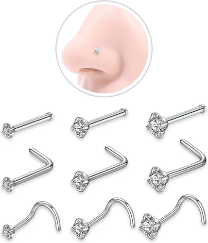 Miniatura 9 de Nose Rings Hoop and Nose Studs Sets for Women Men,Hypoallergenic 316L Surgical Stainless Steel Hinged Clicker Segment Nose Rings Hoop Helix