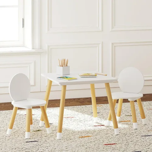 Miniatura 2 de UTEX Juego de mesa para niños con 2 sillas para niños pequeños, niños, niñas, juego de mesa y sillas para niños de 3 piezas, color blanco