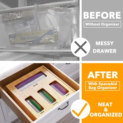Miniatura 2 de SpaceAid Organizador de almacenamiento de bolsas (1 caja con 4 ranuras), organizador de cajones de especias SpaceAid con 28 tarros de especias
